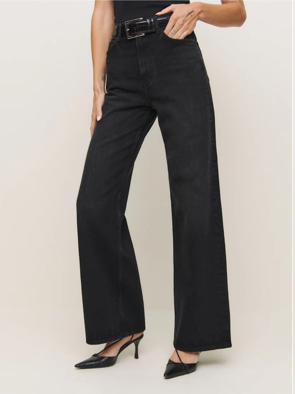 Reformation Cary High-Rise Slouchy Wide Leg Jeans Black size 31
